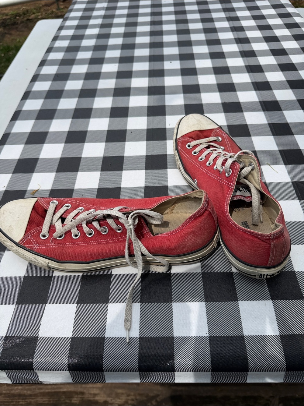 Converse Red and White Low-Top Canvas Sneakers